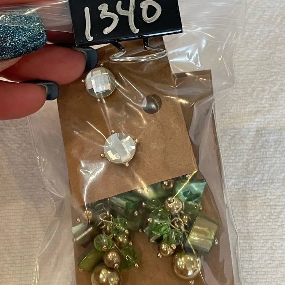 💐5/25 3 pair lot bundle vintage shell glass bead faux pearl dangle drop earring